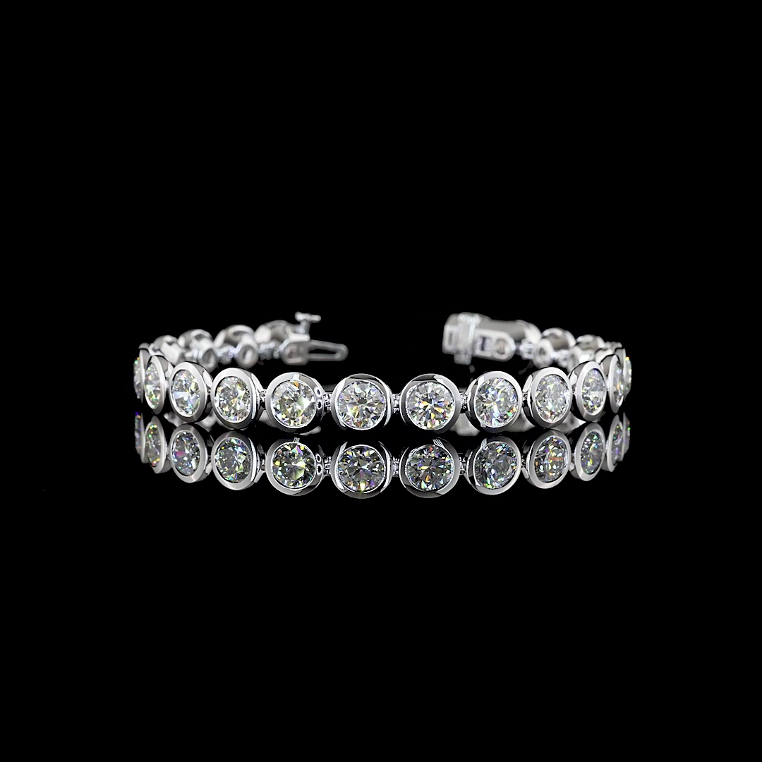 Lab-Grown 19.6 Carat Round - Diamond 14K White Gold Tennis Bracelet