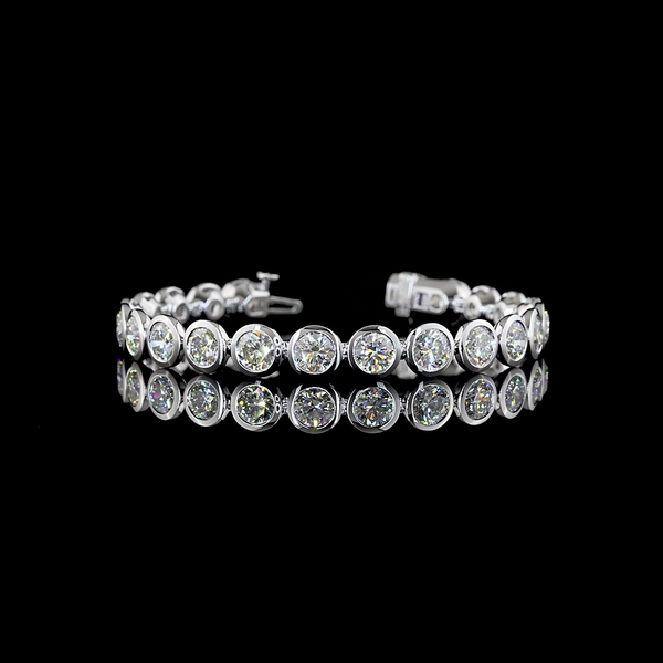 Lab-Grown 19.6 Carat Round - Diamond 14K White Gold Tennis Bracelet