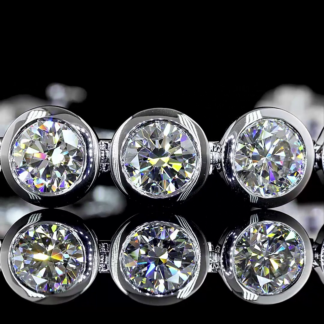 Lab-Grown 19.6 Carat Round - Diamond 14K White Gold Tennis Bracelet