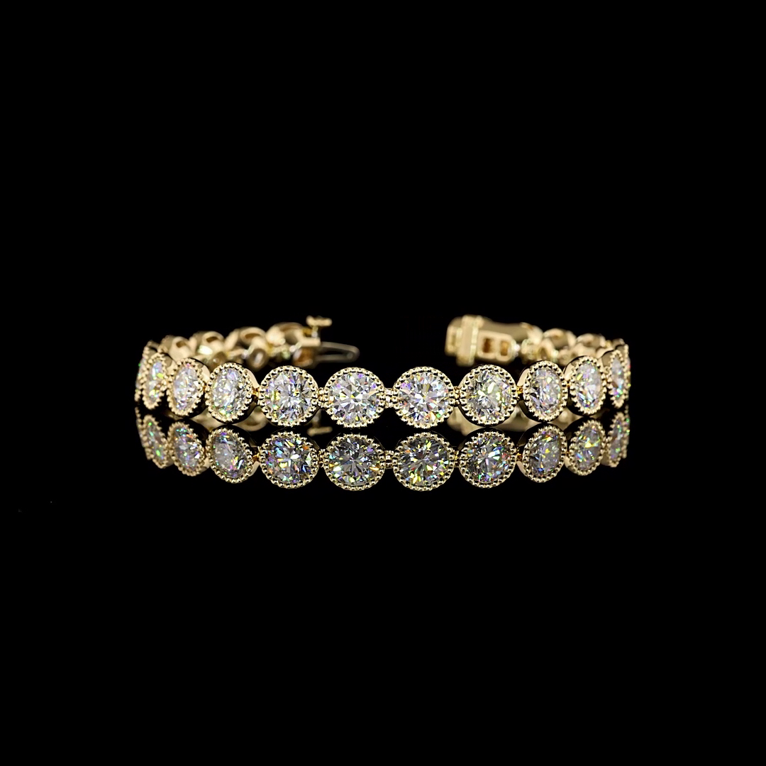 Lab-Grown 19.37 Carat Round - Diamond 14K Yellow Gold Tennis Bracelet