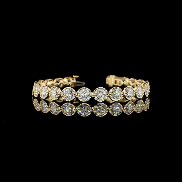 Lab-Grown 19.37 Carat Round - Diamond 14K Yellow Gold Tennis Bracelet