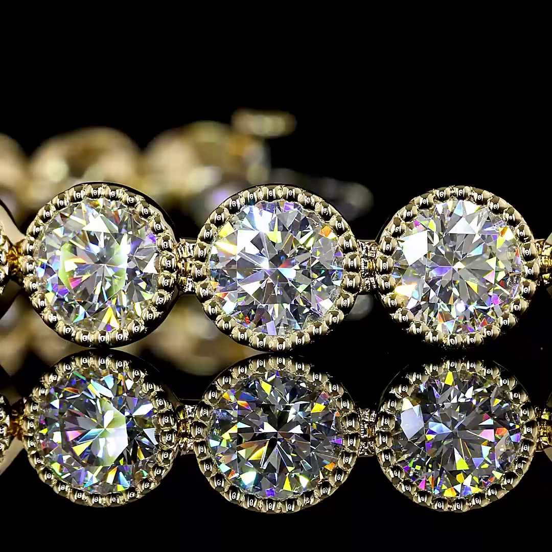 Lab-Grown 19.37 Carat Round - Diamond 14K Yellow Gold Tennis Bracelet