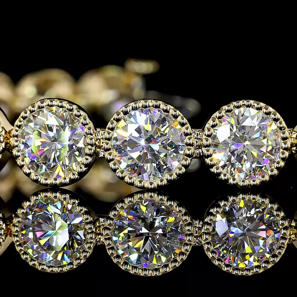 Lab-Grown 19.37 Carat Round - Diamond 14K Yellow Gold Tennis Bracelet