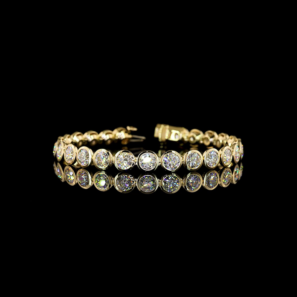 Lab-Grown 15.33 Carat Round E-VS Diamond 14K Yellow Gold Tennis Bracelet