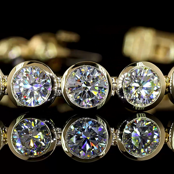 Lab-Grown 15.33 Carat Round E-VS Diamond 14K Yellow Gold Tennis Bracelet