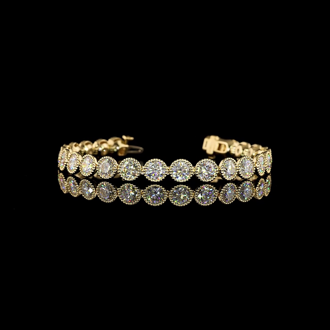 Lab-Grown 14.26 Carat Round - Diamond 14K Yellow Gold Tennis Bracelet