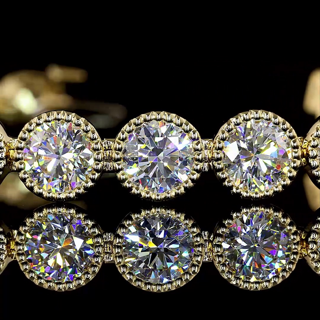 Lab-Grown 14.26 Carat Round - Diamond 14K Yellow Gold Tennis Bracelet