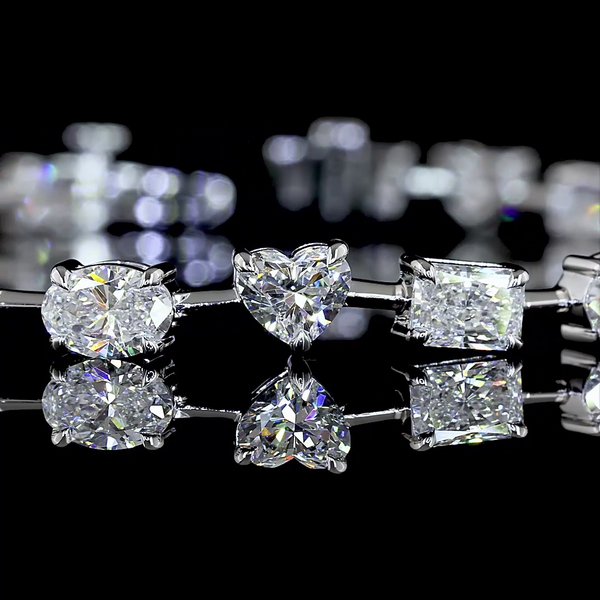 Lab-Grown 6.42 Carat MIX - Diamond 14K White Gold Station Bracelet
