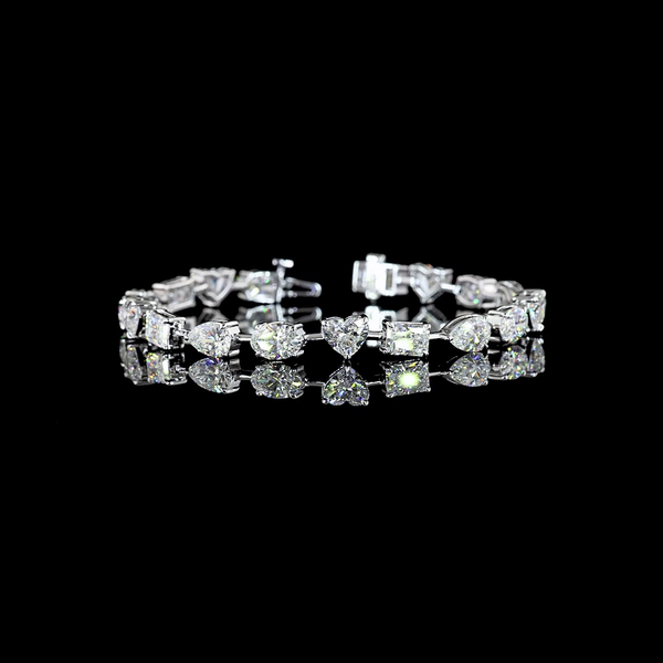 Lab-Grown 14.13 Carat MIX - Diamond 14K White Gold Station Bracelet