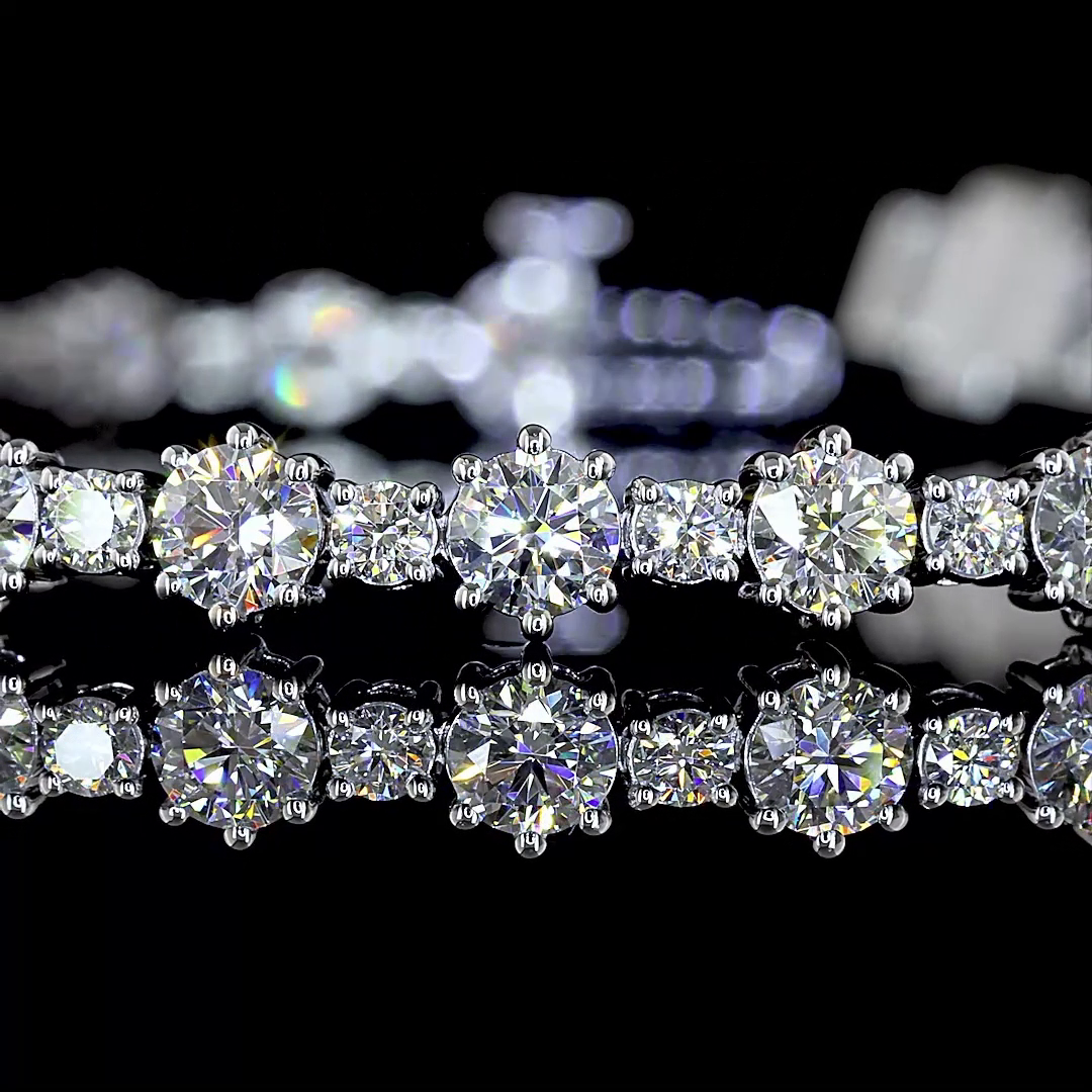 Lab-Grown 5.01 Carat Round E-F- Diamond 14K WG Station Line Tennis Bracelet