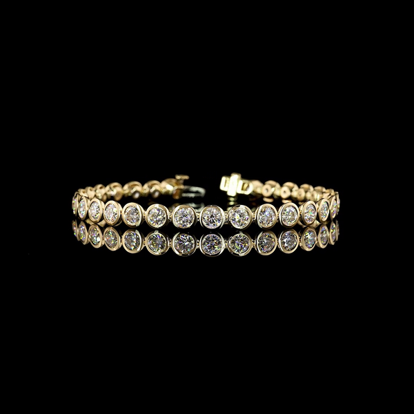Lab-Grown 9.81 Carat Round - Diamond 14K Yellow Gold Tennis Bracelet
