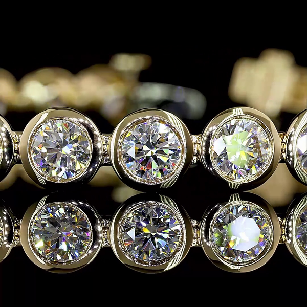 Lab-Grown 9.81 Carat Round - Diamond 14K Yellow Gold Tennis Bracelet