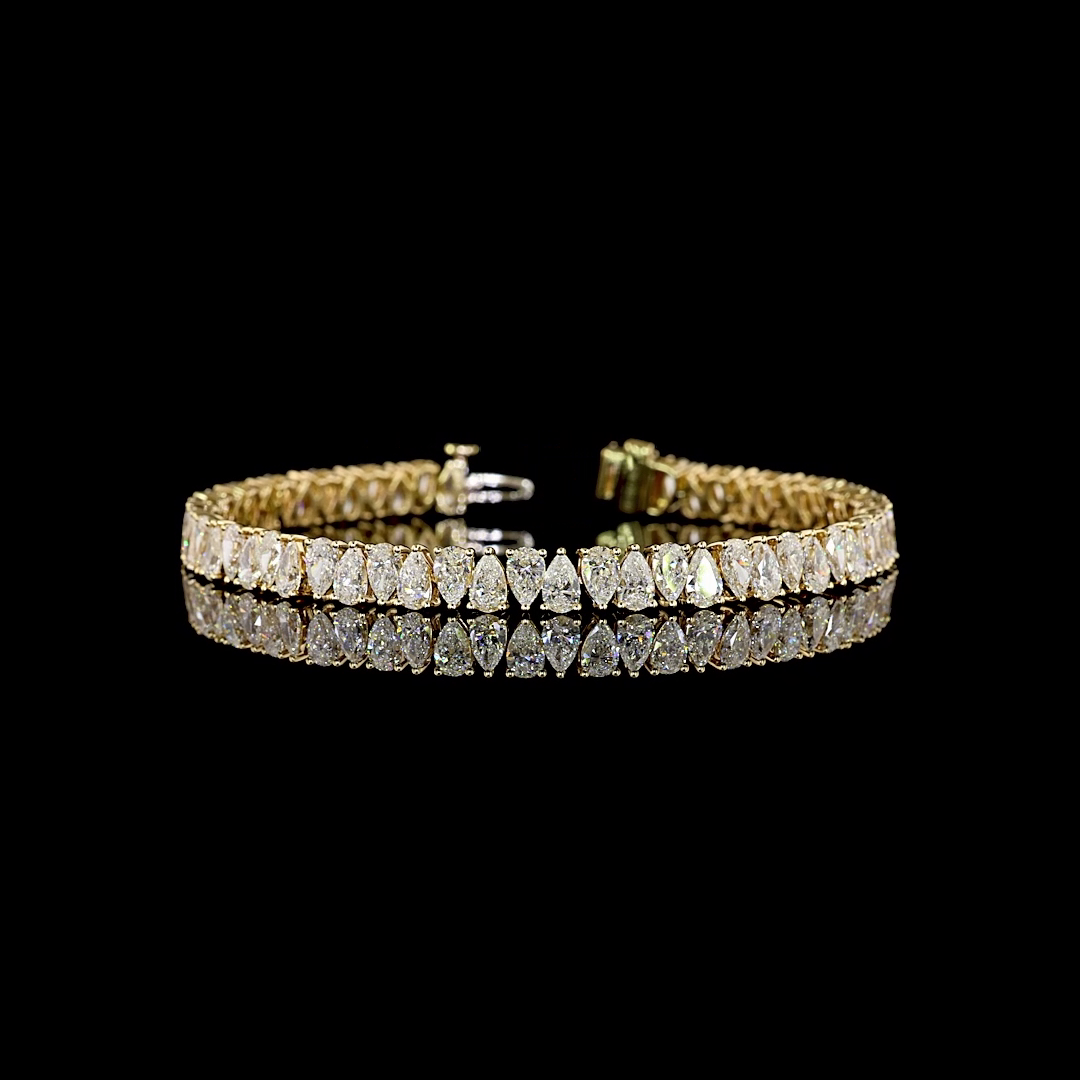 Lab-Grown 10.26 Carat Pear F-VS1 Diamond 14K Yellow Gold Tennis Bracelet