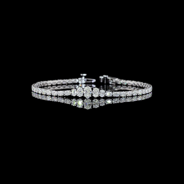 Lab-Grown 4.59 Carat Oval E-VS Diamond 14K White Gold Riviera Bracelet