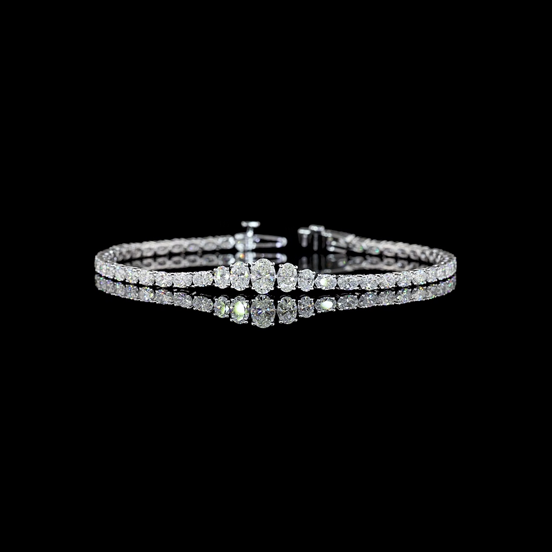 Lab-Grown 4.49 Carat Oval E-F- Diamond 14K White Gold Tennis Bracelet