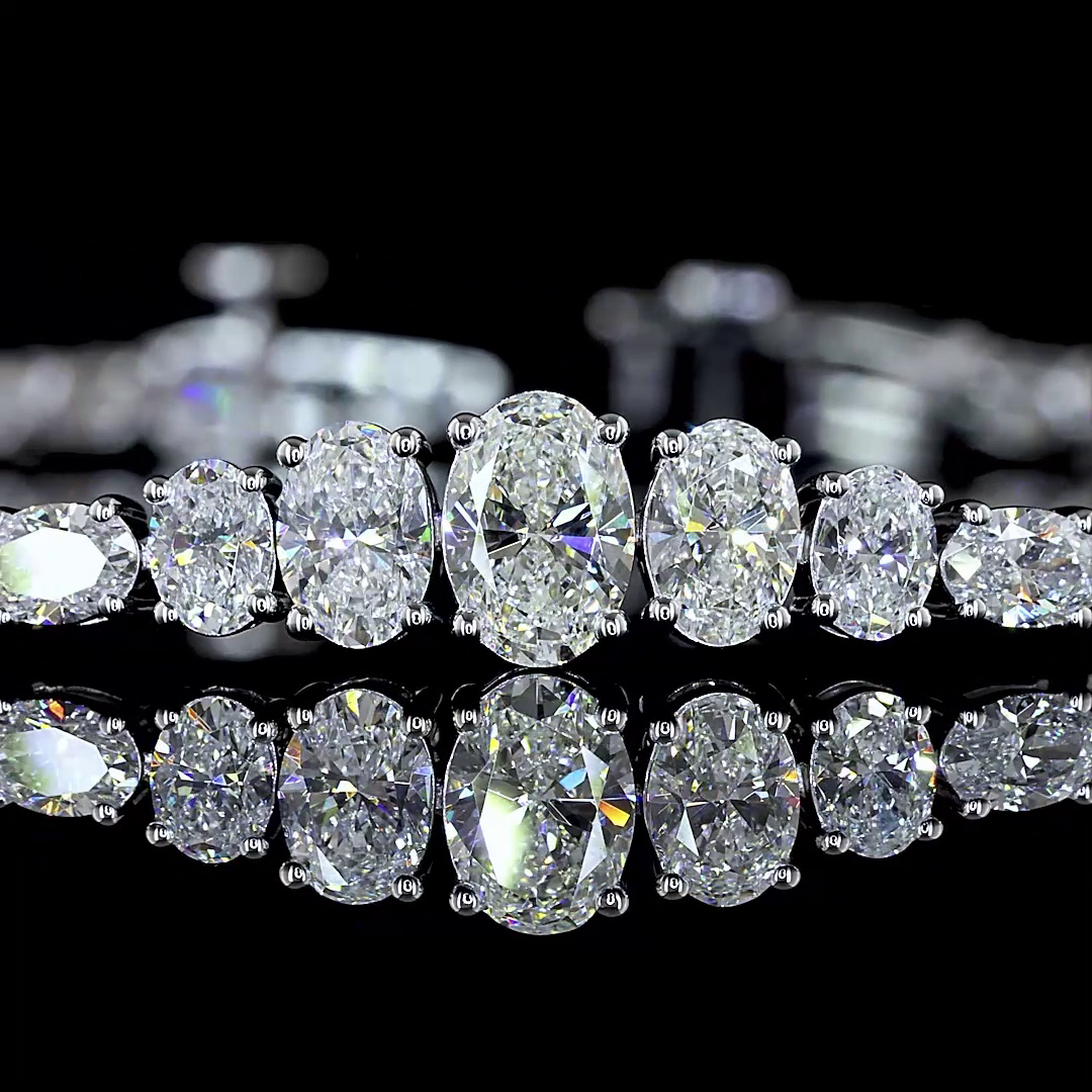 Lab-Grown 4.49 Carat Oval E-F- Diamond 14K White Gold Tennis Bracelet