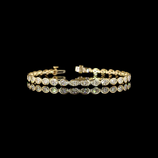Lab-Grown 5.4 Carat Oval E-VS1 Diamond 14K Yellow Gold Tennis Bracelet