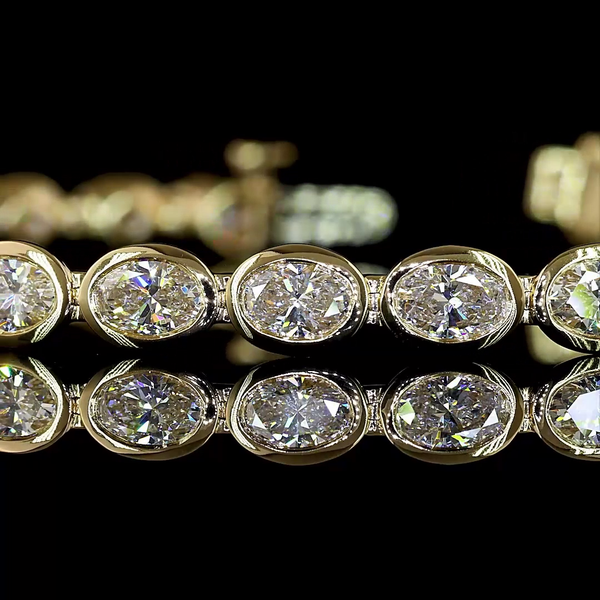 Lab-Grown 5.4 Carat Oval E-VS1 Diamond 14K Yellow Gold Tennis Bracelet