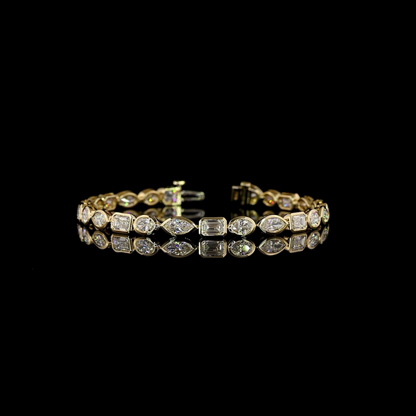 Lab-Grown 8.13 Carat MIX E-VS1 Diamond 14K Yellow Gold Tennis Bracelet