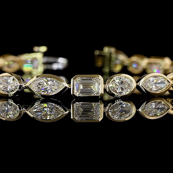 Lab-Grown 8.13 Carat MIX E-VS1 Diamond 14K Yellow Gold Tennis Bracelet