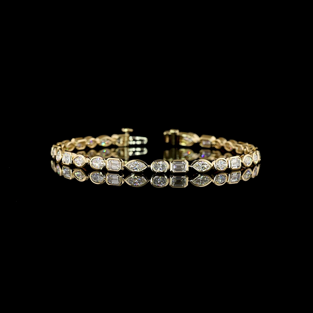 Lab-Grown 5.28 Carat Emerald E-VS Diamond 14K Yellow Gold Tennis Bracelet