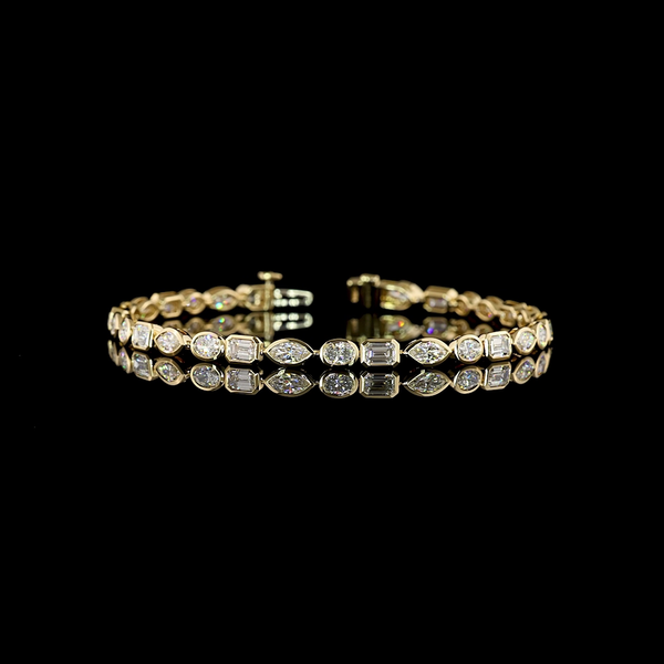 Lab-Grown 5.28 Carat Emerald E-VS Diamond 14K Yellow Gold Tennis Bracelet