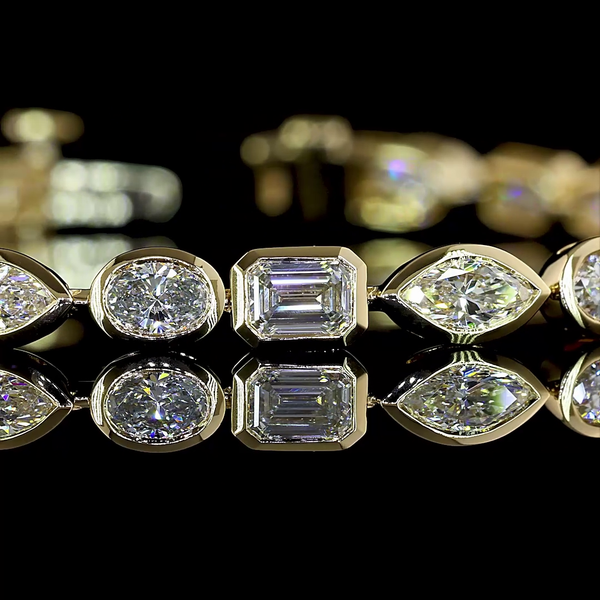 Lab-Grown 5.28 Carat Emerald E-VS Diamond 14K Yellow Gold Tennis Bracelet