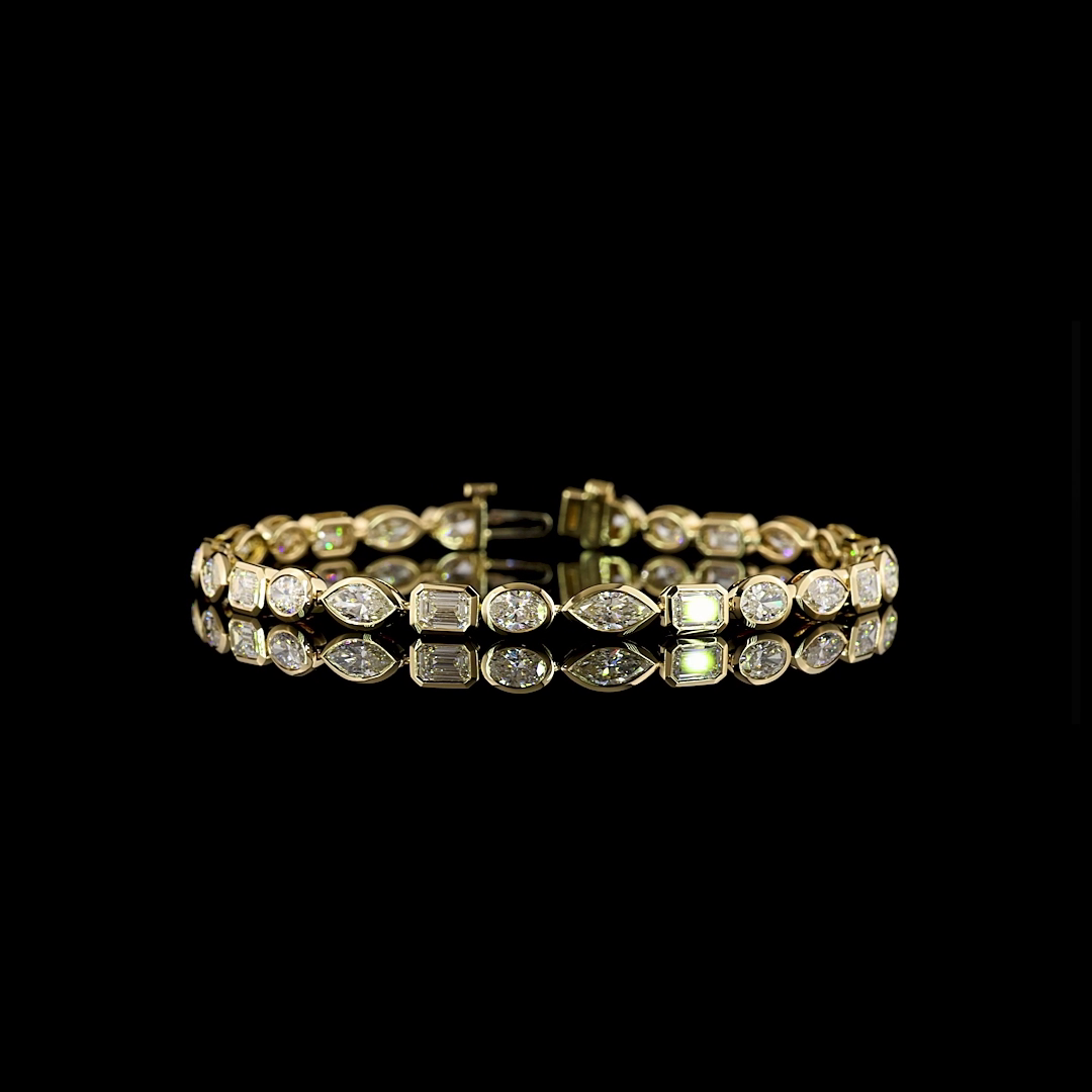 Lab-Grown 7.63 Carat MIX E-VS Diamond 14K Yellow Gold Tennis Bracelet