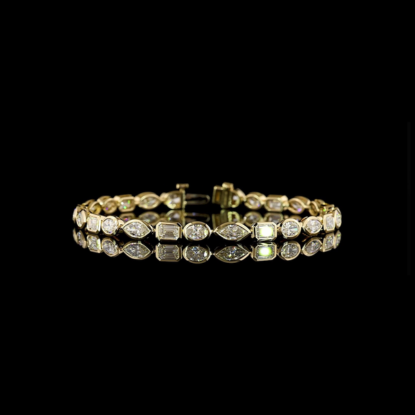Lab-Grown 7.63 Carat MIX E-VS Diamond 14K Yellow Gold Tennis Bracelet