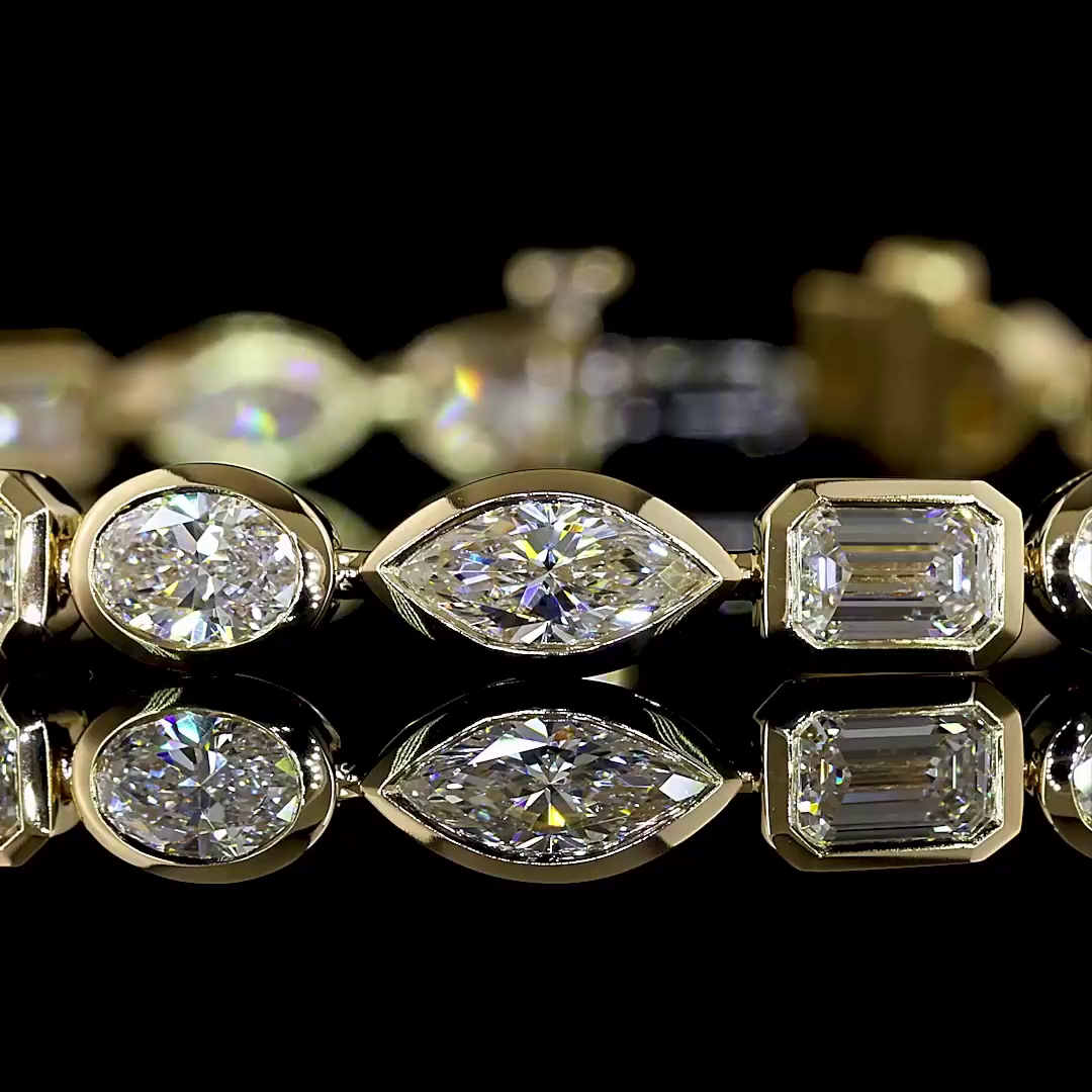 Lab-Grown 7.63 Carat MIX E-VS Diamond 14K Yellow Gold Tennis Bracelet