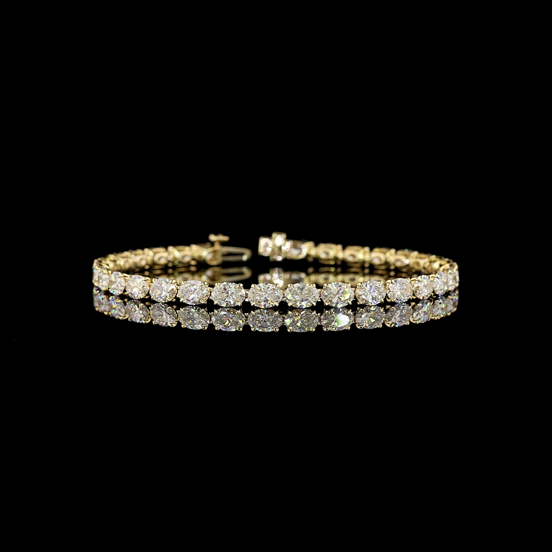 Lab-Grown 10.55 Carat Oval - Diamond 14K Yellow Gold Tennis Bracelet