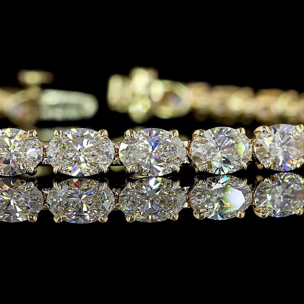 Lab-Grown 10.55 Carat Oval - Diamond 14K Yellow Gold Tennis Bracelet