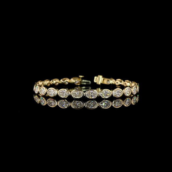 Lab-Grown 10.91 Carat Oval - Diamond 14K Yellow Gold Tennis Bracelet