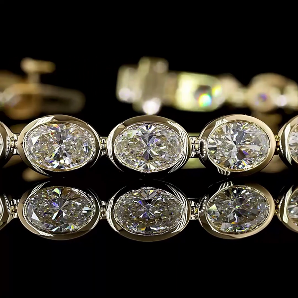 Lab-Grown 10.91 Carat Oval - Diamond 14K Yellow Gold Tennis Bracelet