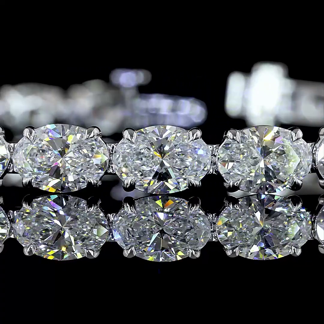 Lab-Grown 15.63 Carat Oval E-VS Diamond 14K White Gold Tennis Bracelet