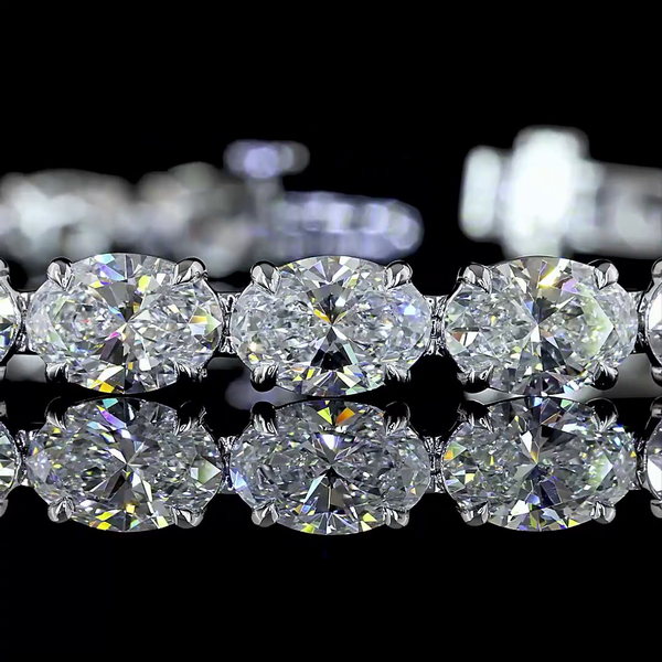 Lab-Grown 15.63 Carat Oval E-VS Diamond 14K White Gold Tennis Bracelet