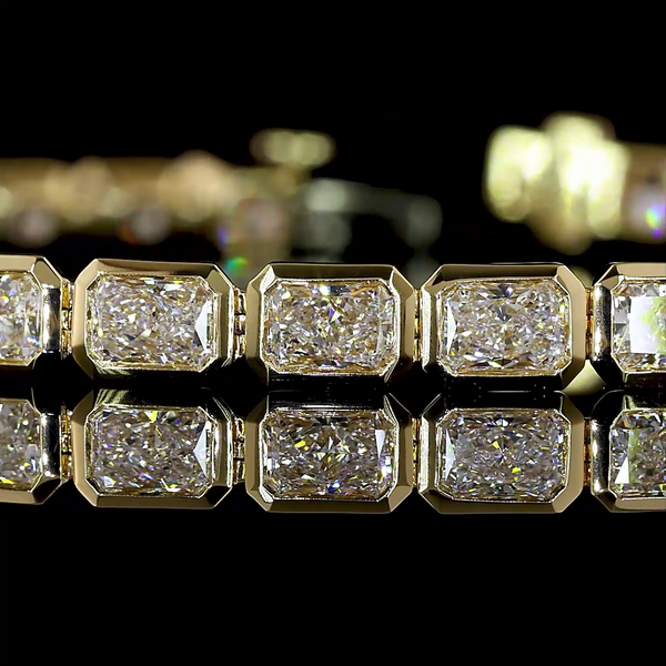 Lab-Grown 7.11 Carat Radiant F-VS1 Diamond 14K Yellow Gold Tennis Bracelet