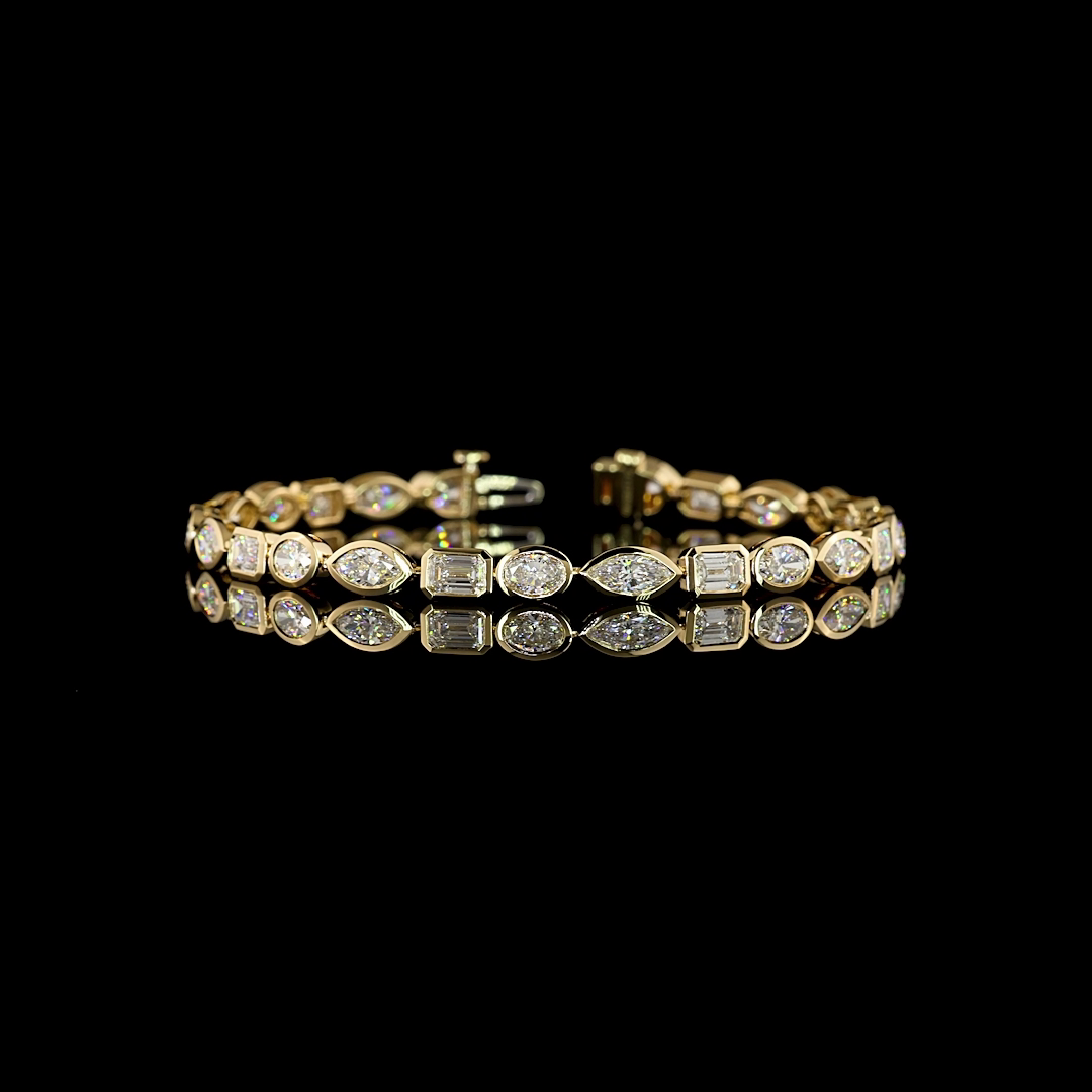 Lab-Grown 7.11 Carat MIX E-VS1 Diamond 14K Yellow Gold Tennis Bracelet