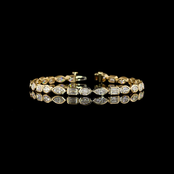 Lab-Grown 7.12 Carat MIX E-VS Diamond 14K Yellow Gold Tennis Bracelet