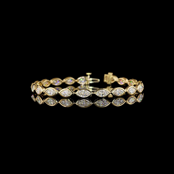 Lab-Grown 7.28 Carat Marquise E-VS Diamond 14K Yellow Gold Tennis Bracelet