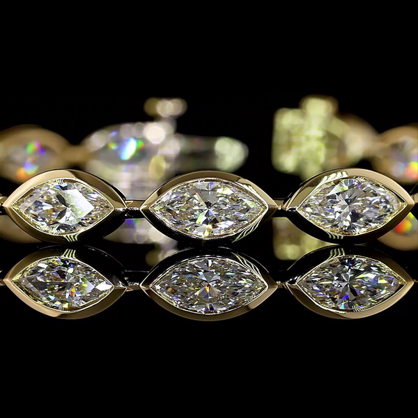 Lab-Grown 7.28 Carat Marquise E-VS Diamond 14K Yellow Gold Tennis Bracelet