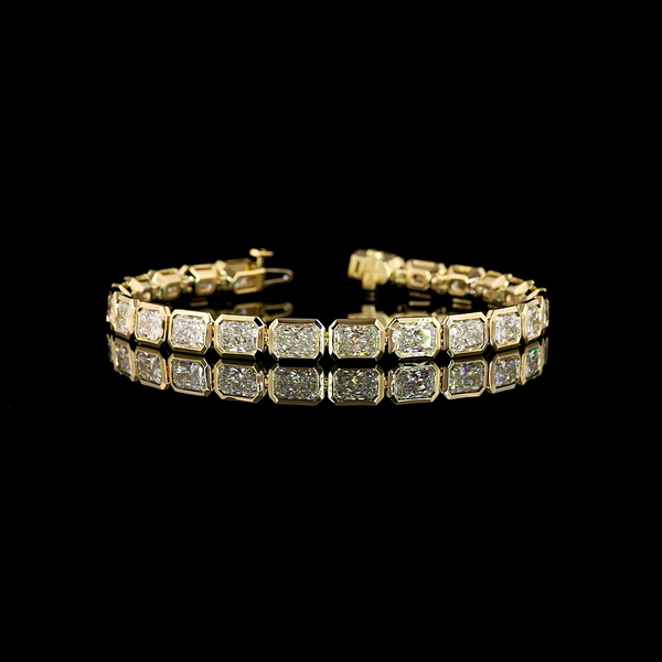 Lab-Grown 14.93 Carat Radiant - Diamond 14K Yellow Gold Tennis Bracelet