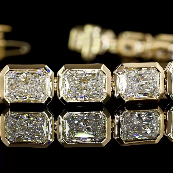 Lab-Grown 14.93 Carat Radiant - Diamond 14K Yellow Gold Tennis Bracelet