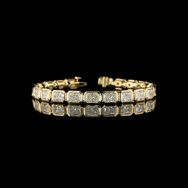 Lab-Grown 17.34 Carat Radiant - Diamond 14K Yellow Gold Tennis Bracelet