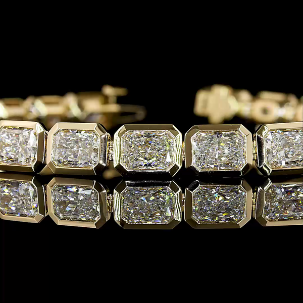 Lab-Grown 17.34 Carat Radiant - Diamond 14K Yellow Gold Tennis Bracelet