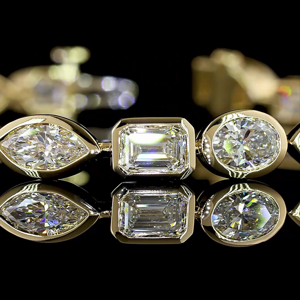 Lab-Grown 9.83 Carat MIX E-VS Diamond 14K Yellow Gold Tennis Bracelet