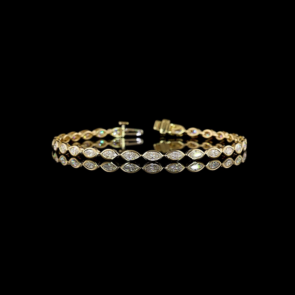 Lab-Grown 3.01 Carat Marquise E-VS Diamond 14K Yellow Gold Tennis Bracelet
