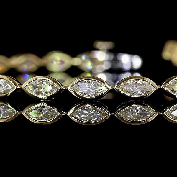 Lab-Grown 3.01 Carat Marquise E-VS Diamond 14K Yellow Gold Tennis Bracelet