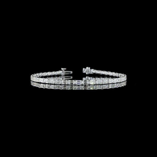Lab-Grown 7.03 Carat Emerald D-VS1 Diamond 14K White Gold Tennis Bracelet