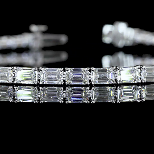 Lab-Grown 7.03 Carat Emerald D-VS1 Diamond 14K White Gold Tennis Bracelet